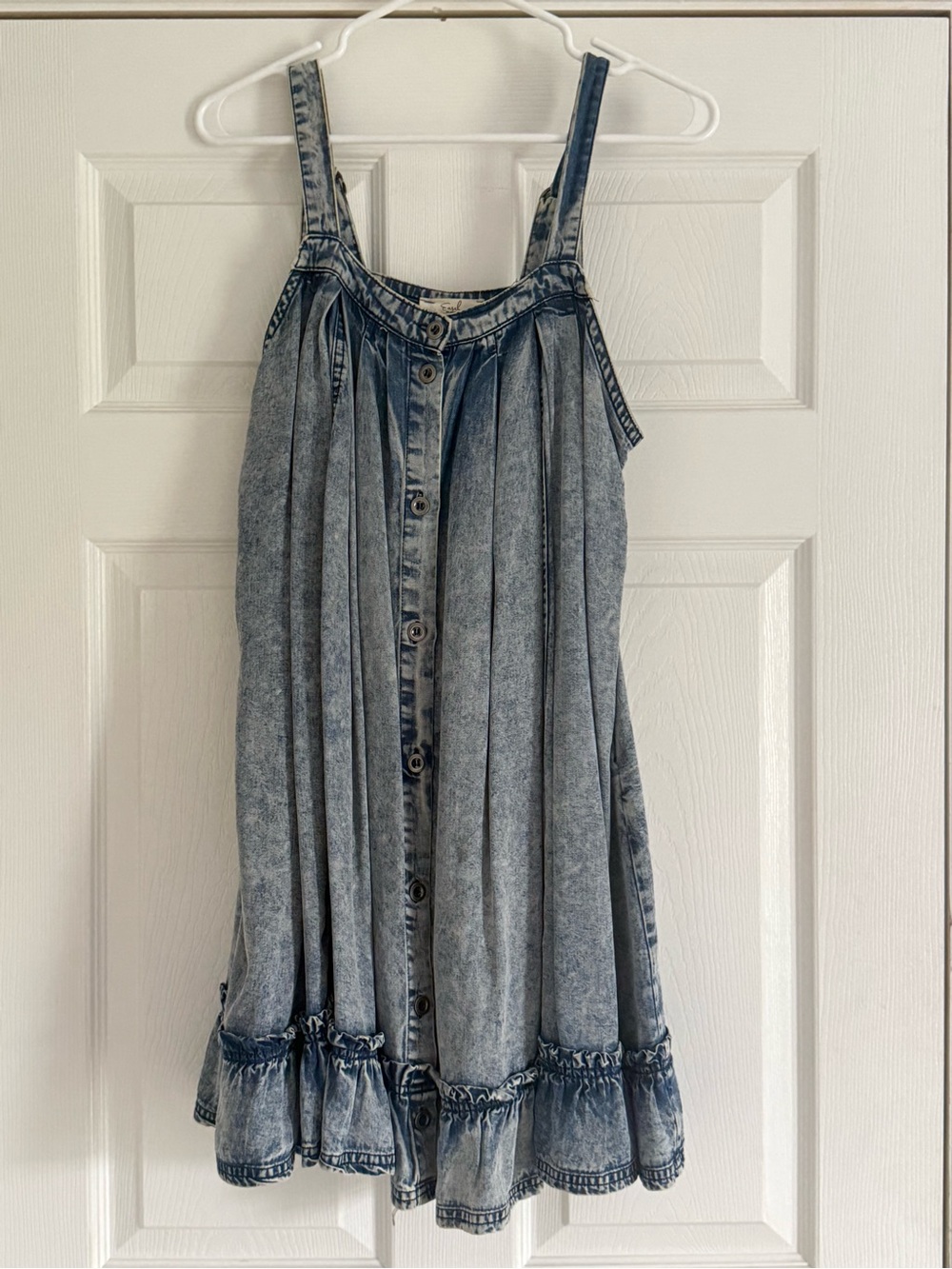 easel Light Blue Denim Button-Front Ruffle-Hem Mini Dress - Picture 2 of 7